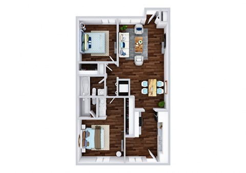 Floor plan for 2 beds, 2 baths, 925 sqft